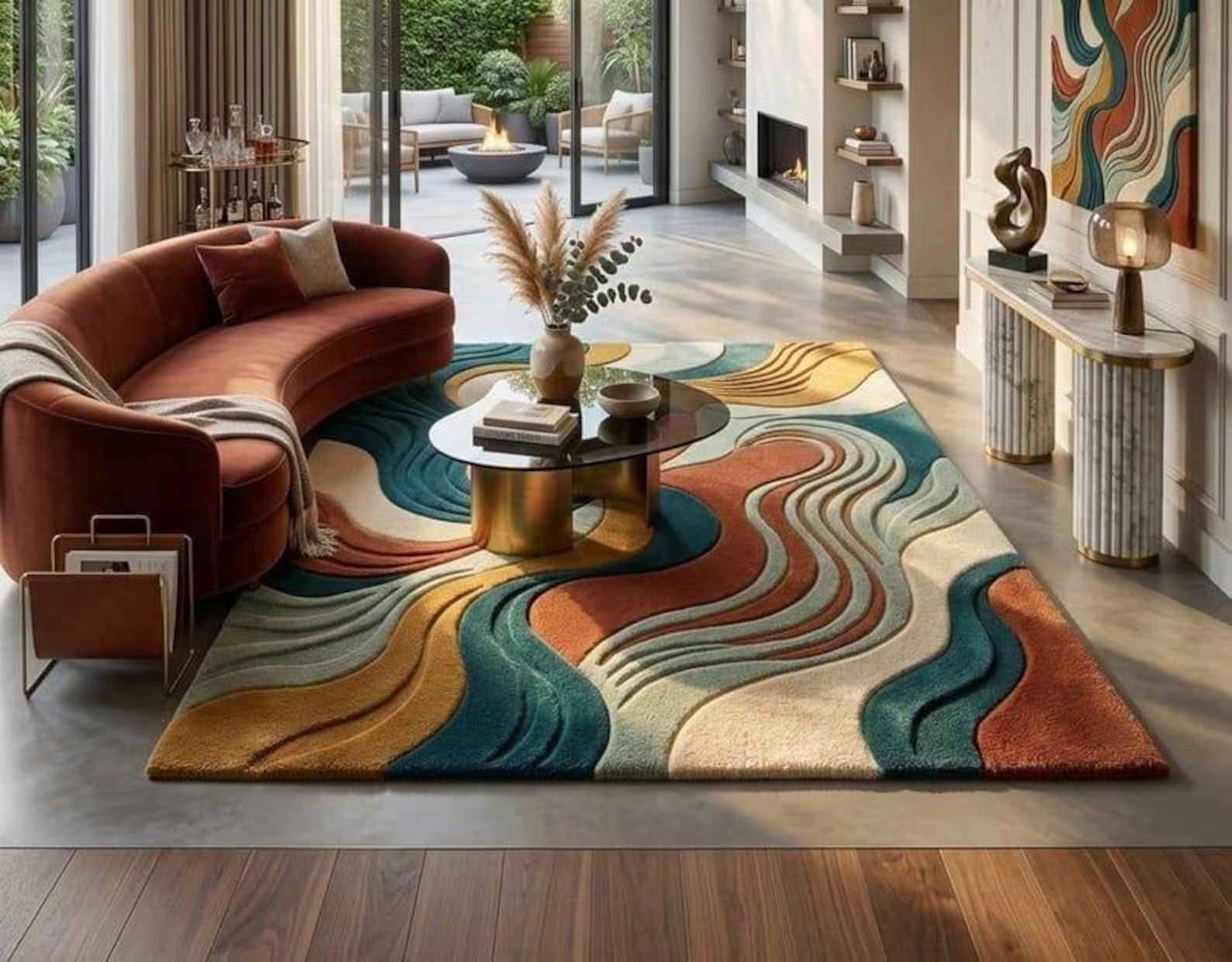 Luxury Handmade Modern Abstract Area Rug for Living Room Home Decor Wavy Carpet