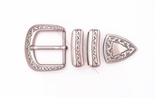 30MM Engraved Floral Western Leathercraft 4-Piece Set Belt Buckle Antique Silver