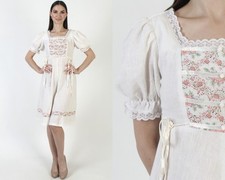 Vintage 70s White Cotton Prairie Dress Calico Romantic Boho Wedding Sundress 9