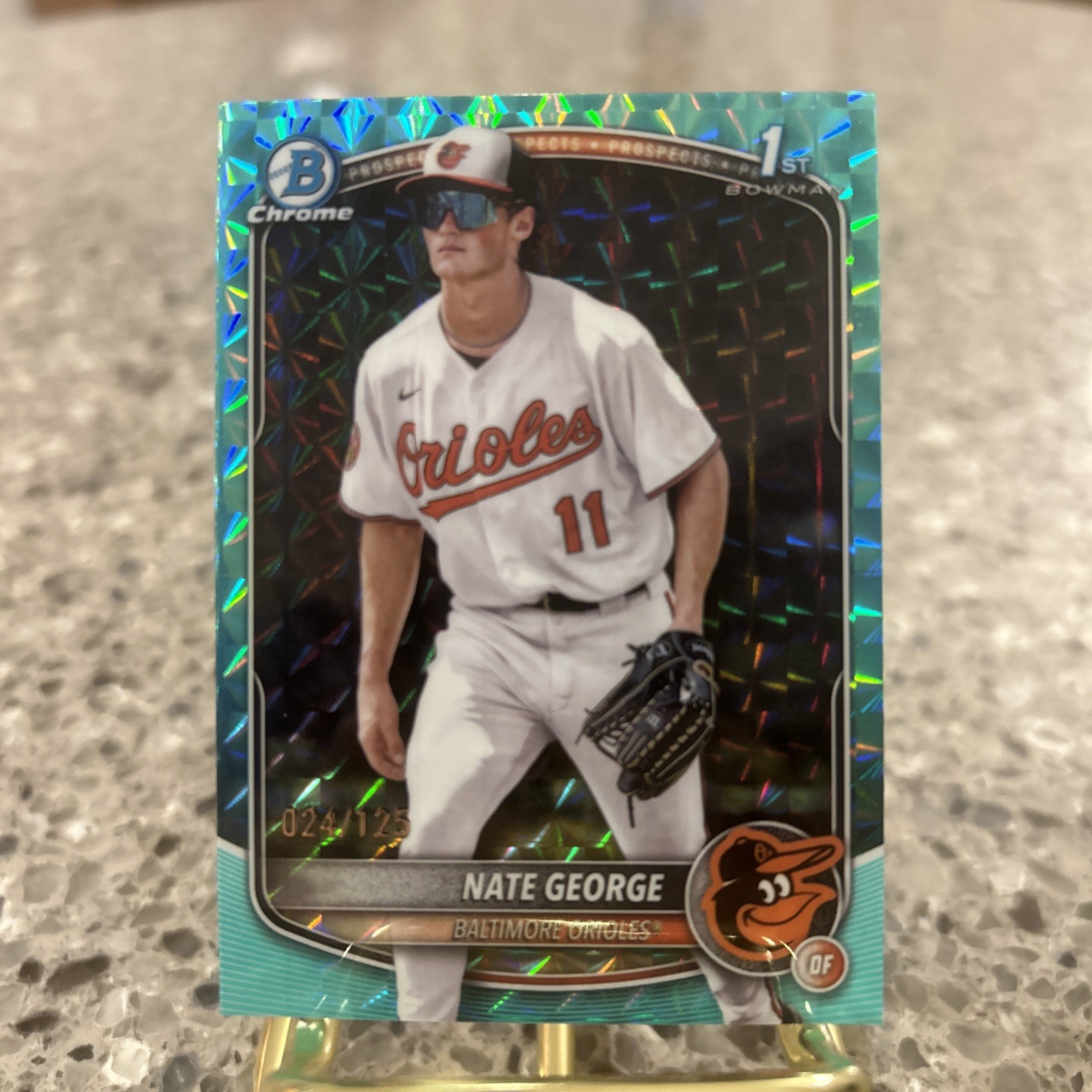 NATE GEORGE 2025 BOWMAN CHROME 1ST AQUA GEOMETRIC ORIOLES /125 SP