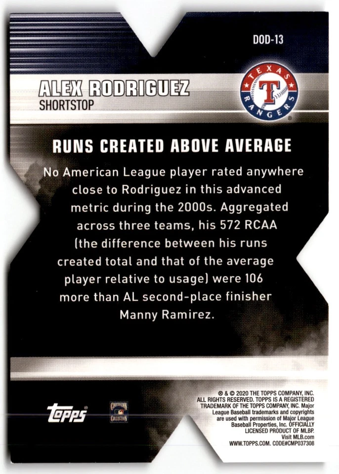 Alex Rodriguez 2020 Topps Decade of Dominance #DOD-13 Texas Rangers - Image 2 of 2