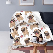 Cute Pug Dog Puppies Throw Blanket Soft Plush Flannel Fleece 60x50 Inch