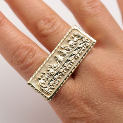 10K SOLID Last Supper Two-Finger Ring Yellow Gold Size 10