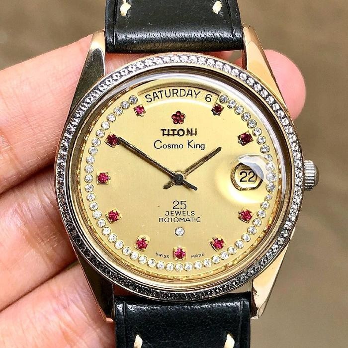 Rare Titoni Cosmo King 25Jewels Rotomatic Swiss Made 737DB-SC Gold