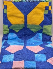 Handmade Baby Or Lap Quilt 44"X44" Stars  Butterflies Blue Yellow Green Pink