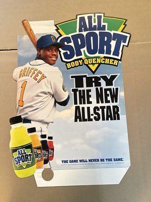 Griffey Jr 1995 All Sport Drink Hugh Card Stock Store Display! New! Factory Flat
