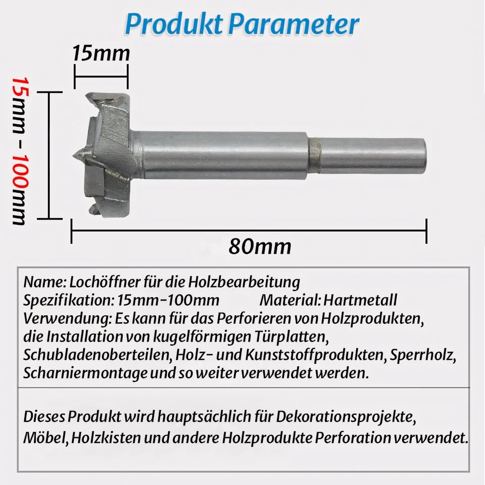 Forstnerbohrer Holzbohrer Astlochbohrer Kunstbohrer Scharnierbohrer Ø 15mm-100mm - Bild 2 von 4