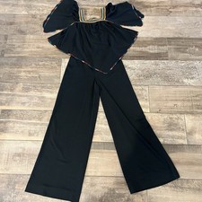VTG Darling Deb by Ruth Eib Small 1970s Flared Leg Jumpsuit Cape Top Black