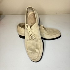 Vtg Hush Puppies Womens Beige Suede Loafers Lace up Sz 7 1/2 M