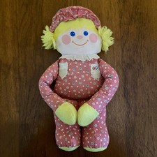 Vintage 1984 Fisher Price 12" Crib Friend Girl Pink Squeak Rattle Plush Doll