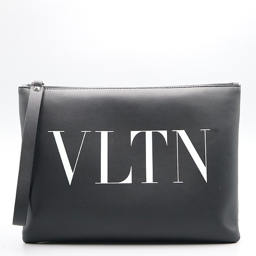 VALENTINO SY2P0483 Black Leather VLTN Printed Clutch