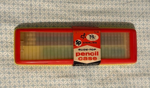 COMPLETE 1960 Sterling Plastics 526 Plastic Slide Top Rolling Pencil Box Case  - Bild 2 von 7