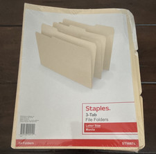 Staples 3-Tab File Folders Letter Size Manila Paper 1/3-Cut Tabs 24 Pack