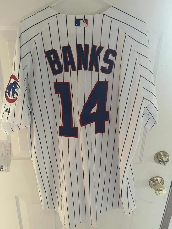 Camiseta deportiva MAJESTIC auténtica 48 XL Chicago Cubs a rayas Ernie Banks #14 nueva con etiquetas Foto 2 de 4