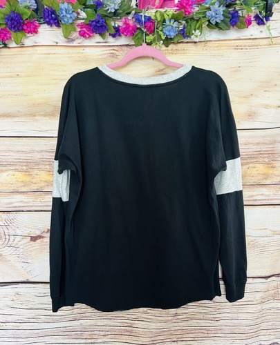 Victoria’s Secret PINK Black Crew Neck Long Sleeve Bling Sequin Logo T-Shirt M - Picture 3 of 8