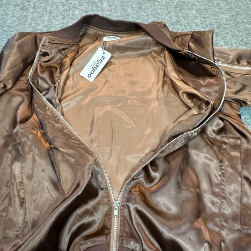 Zeagoo Bomber Jacket Womens Medium Brown Full Zip Lightweight Windbreaker Coat - Picture 6 of 11