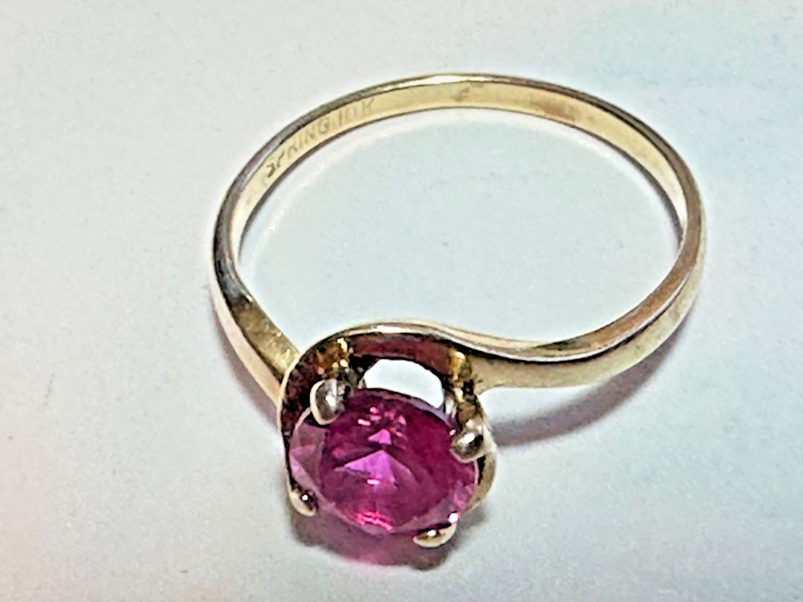10K Yellow Gold Pink Ruby Ring Signed Spring Size… - image 2