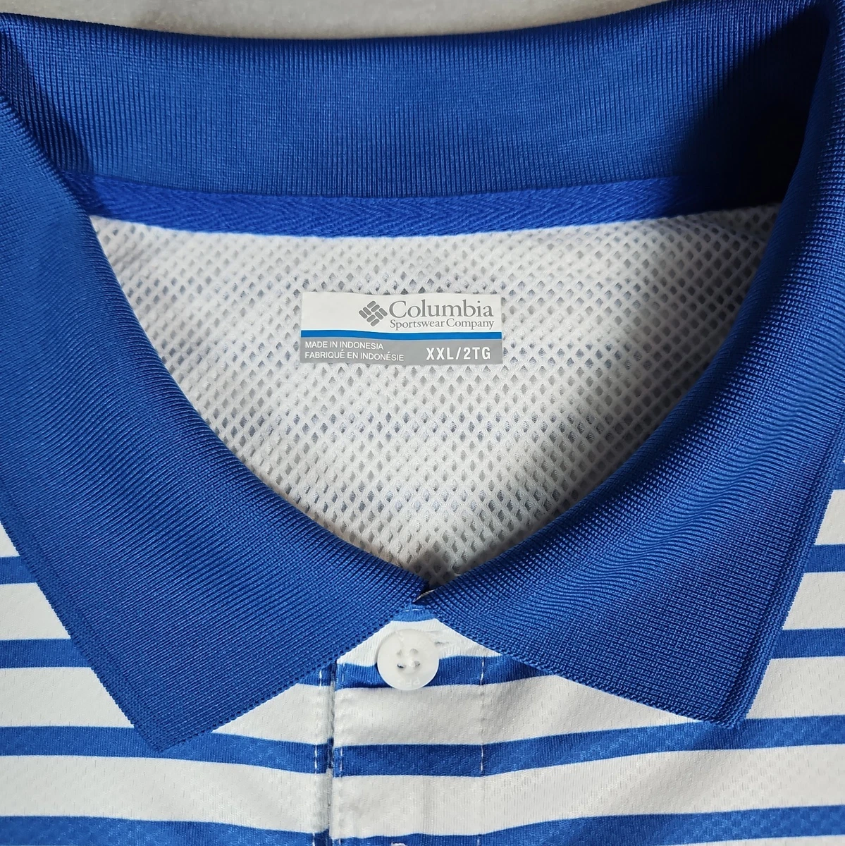 Camisa de pesca Columbia PFG para hombre azul blanco a rayas ventilada omni-sombra XXL NUEVA CON ETIQUETAS