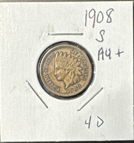 1908-S INDIAN HEAD CENT KEY DATE AU/ DETAILS