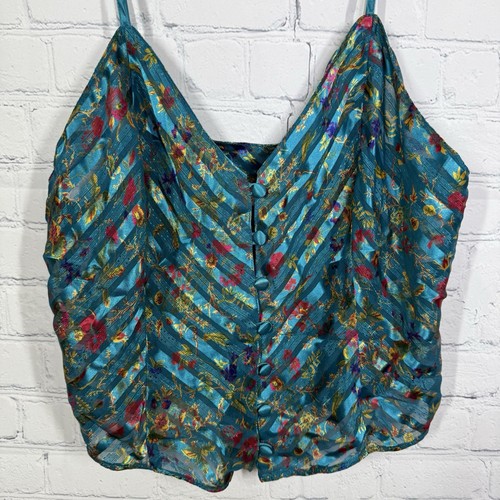 VTG Y2K Victorias Secret Womens Green Lace Cami Size Medium Gold Label Crop Top - Picture 3 of 8