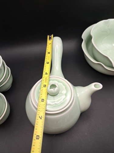 Porcelain Celadon Green Lotus Kungfu Tea Set 9 Pcs - Picture 12 of 15