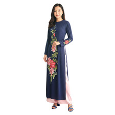 NWOT Women's Blue Embroidered Vietnamese Ao Dai Size 6