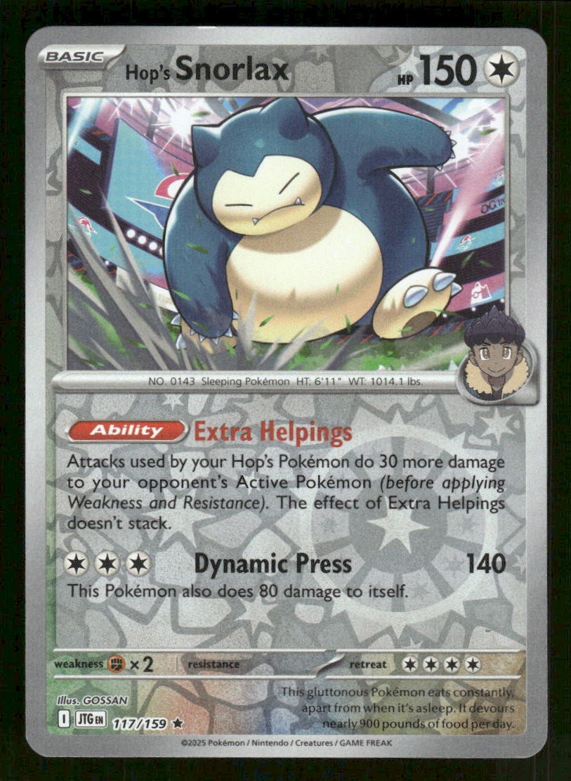 Hop's Snorlax 117/159 R Journey Together Reverse Holo NM/M Pokemon