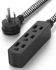 1.5 FT Black Braided Flat Plug Extension Cord with 3 Outlets 16/3 Gauge