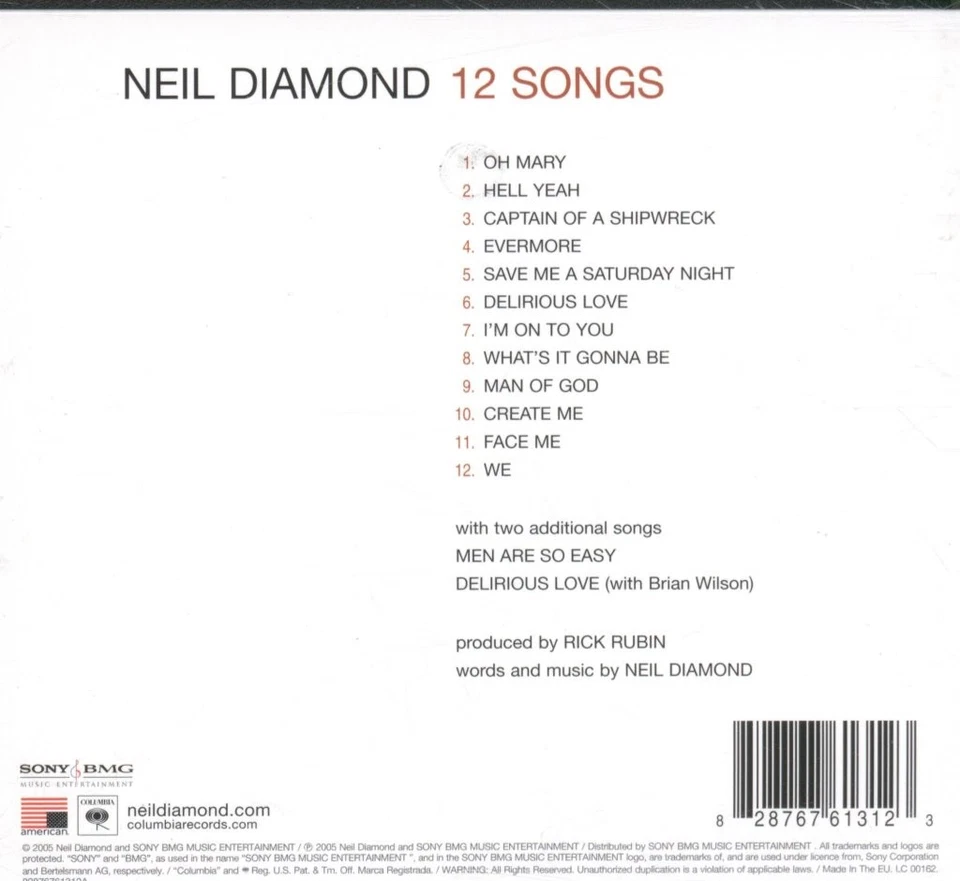 Neil Diamond 12 Songs CD Europe American 2005 in tri-fold info-stickered digipak - Bild 2 von 3
