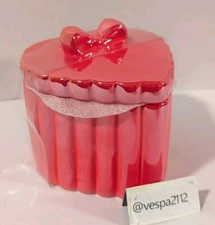 Target Bullseye Playground Valentines Heart Shaped Bow Canister Red Ceramic Jar