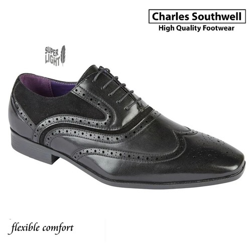 MENS ITALIAN DESIGNER BROGUES GATSBY FORMAL SMART LACE UP LEATHER SUEDE SHOES SZ - Picture 4 of 7