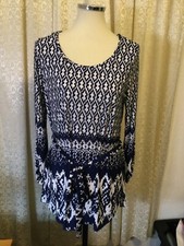 Siren Lily self-Belted Tunic, XL, Blue and White, Made in USA