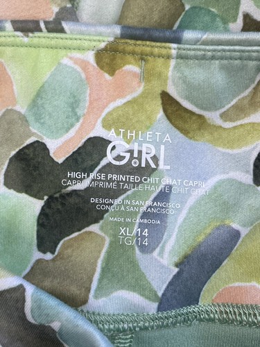 Athleta Girl High Rise Printed Chit Chat Capri Leggings Green Abstract Size XL - Picture 6 of 9