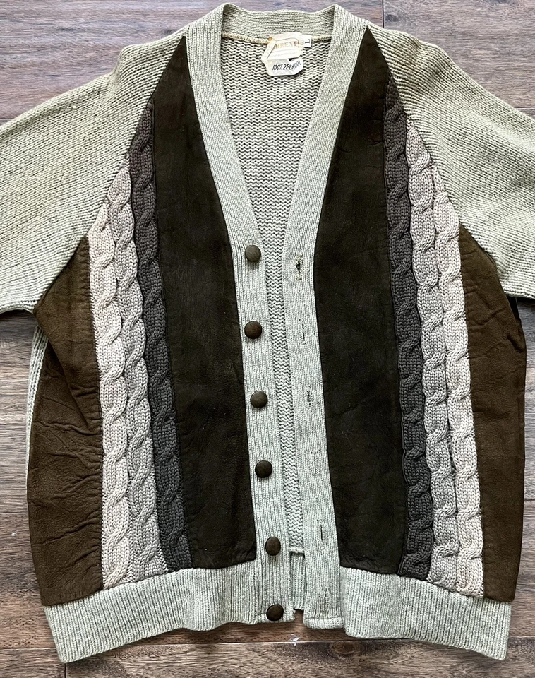 Cárdigan de lana de 2 capas tejido pesado vintage Deadstock Brent Montgomery Ward talla Lg Foto 3 de 4