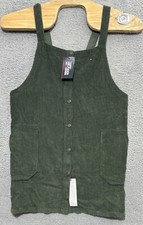 NEW Tommy Hilfiger Green Corduroy Overall Sleeveless Button Dress Womens XL