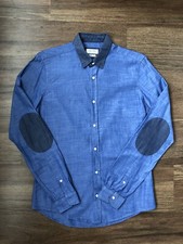 ZARA MAN PATCH SHIRT BLUE SLIM FIT W.NEW