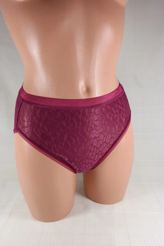 Deadstock Wacoal Womens Hi-Cut Brief Panty Sz 8 Burgundy Sheer Burnout NWT NOS - Image 2 of 4