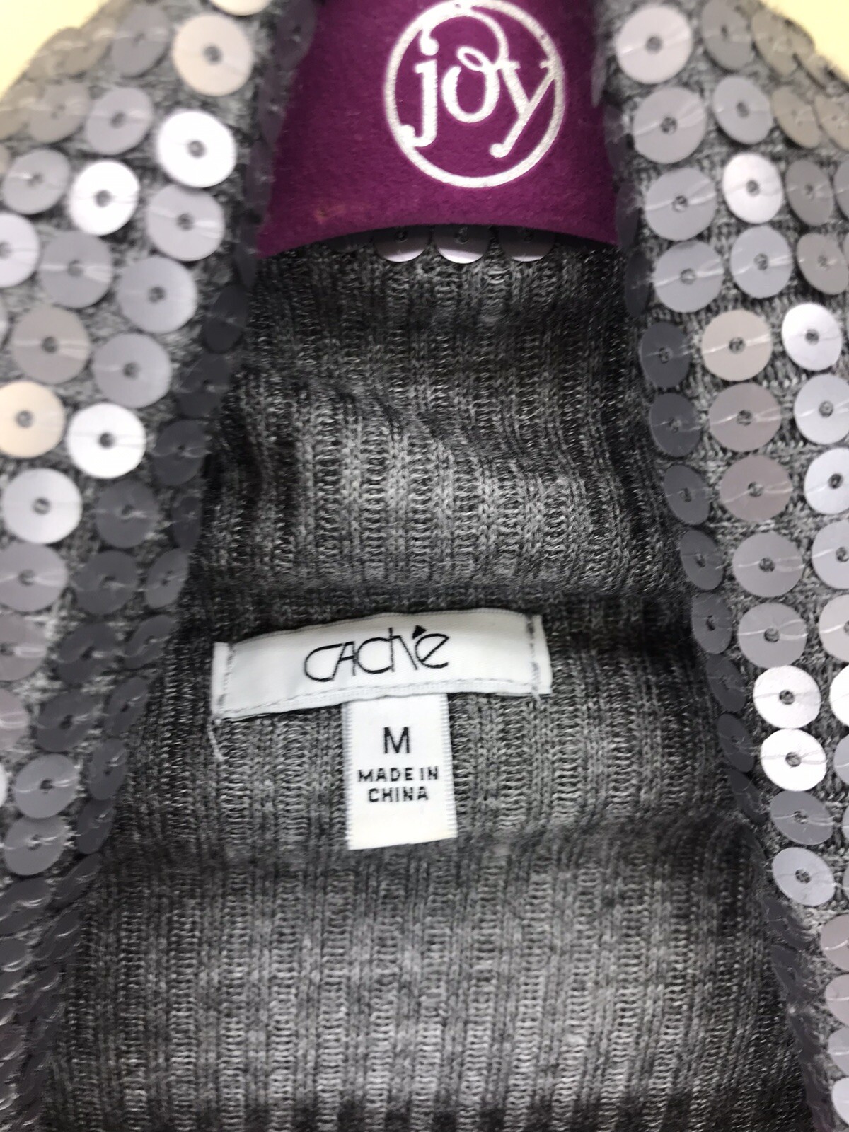 Cache Gray Sequin Open Front Sweater Cardigan Woo… - image 3