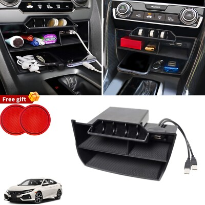 #ad Central Console Storage Box Coin Tray w USB Extension Cable For Honda Civic 10th $26.69