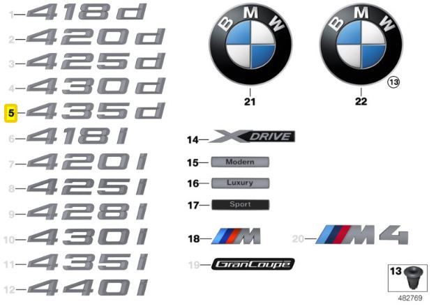 Genuine BMW F32 F36 4 Series 435d Label Sticker Badge Emblem 7356333 NO ...