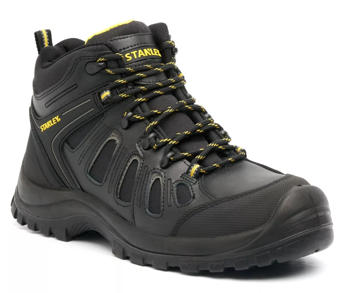 Mens STANLEY Black Leather Waterproof S3 Safety Steel Toe Work Boots Shoes  Size