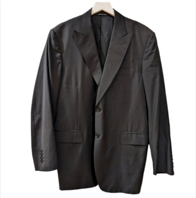Canali Sal Lauretta Black 100% Wool Two Button Pencil Stripe Blazer Men's EU 52R
