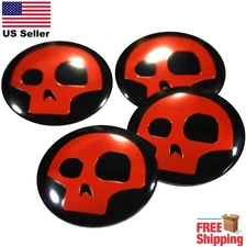 (PACK OF 4) Funky Red Skull Wheel Center Cap Sticker Emblem Decals 2.25" Dome