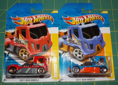 Lot of 2 - 2011 Hot Wheels New Models - Rennen Rig - Red & Blue