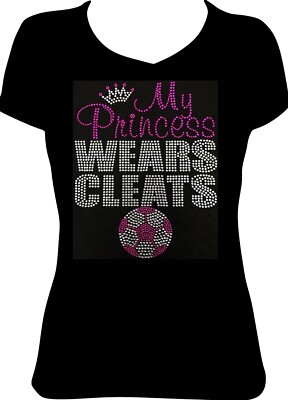 NWT Princess Wears Cleat Rhinestone Black Tee Soccer Bling Glitter LG Women kpop