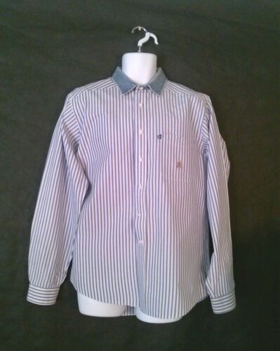 Rough Stock Blue and White Panhandle Slim Striped Button-Down Med - Large Shirt