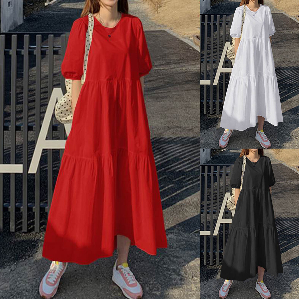 Abito Estivo Abito Da Spiaggia Maxi A Trapezio Abito A Maniche - Main Image