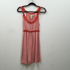 Max Studio Womens Sundress Orange White Stripe Stretch Ruffled Scoop Neck M
