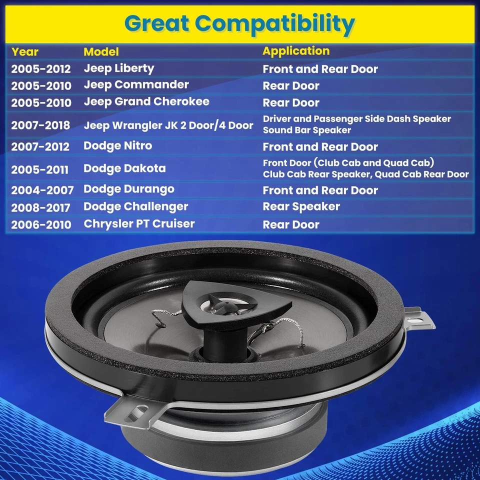 Paquete de 4 altavoces Kicker actualizados para Jeep Wrangler JK JKU 2007-2018 77KICK10 6,5 pulgadas Foto 3 de 4