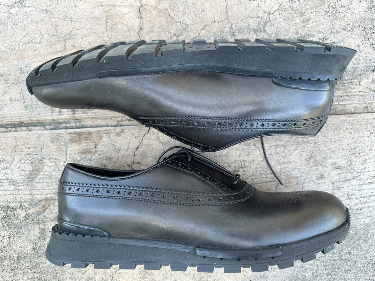 💯$1480 Berluti Black Fast Track Leather Sneakers Mens - 8.5